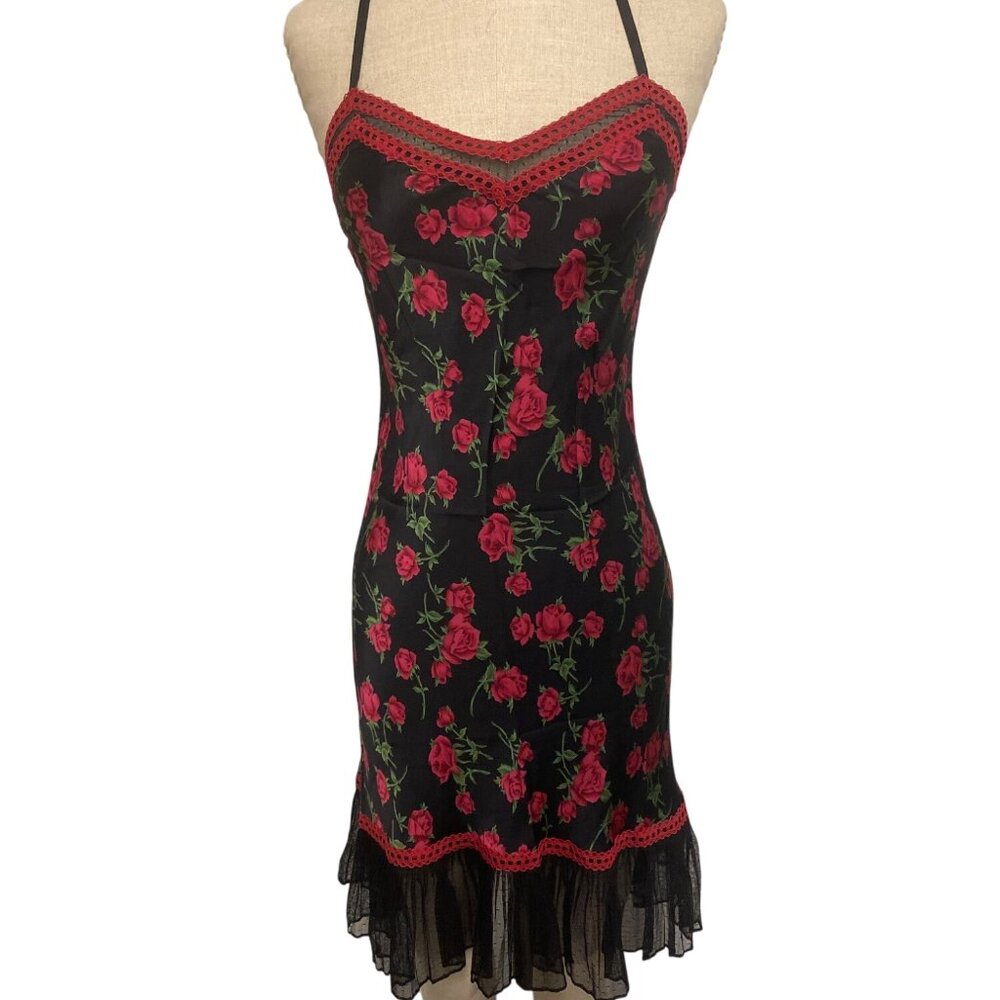 Betsey Johnson Floral Rose Silk Slip Dress P/M - Picture 1 of 8
